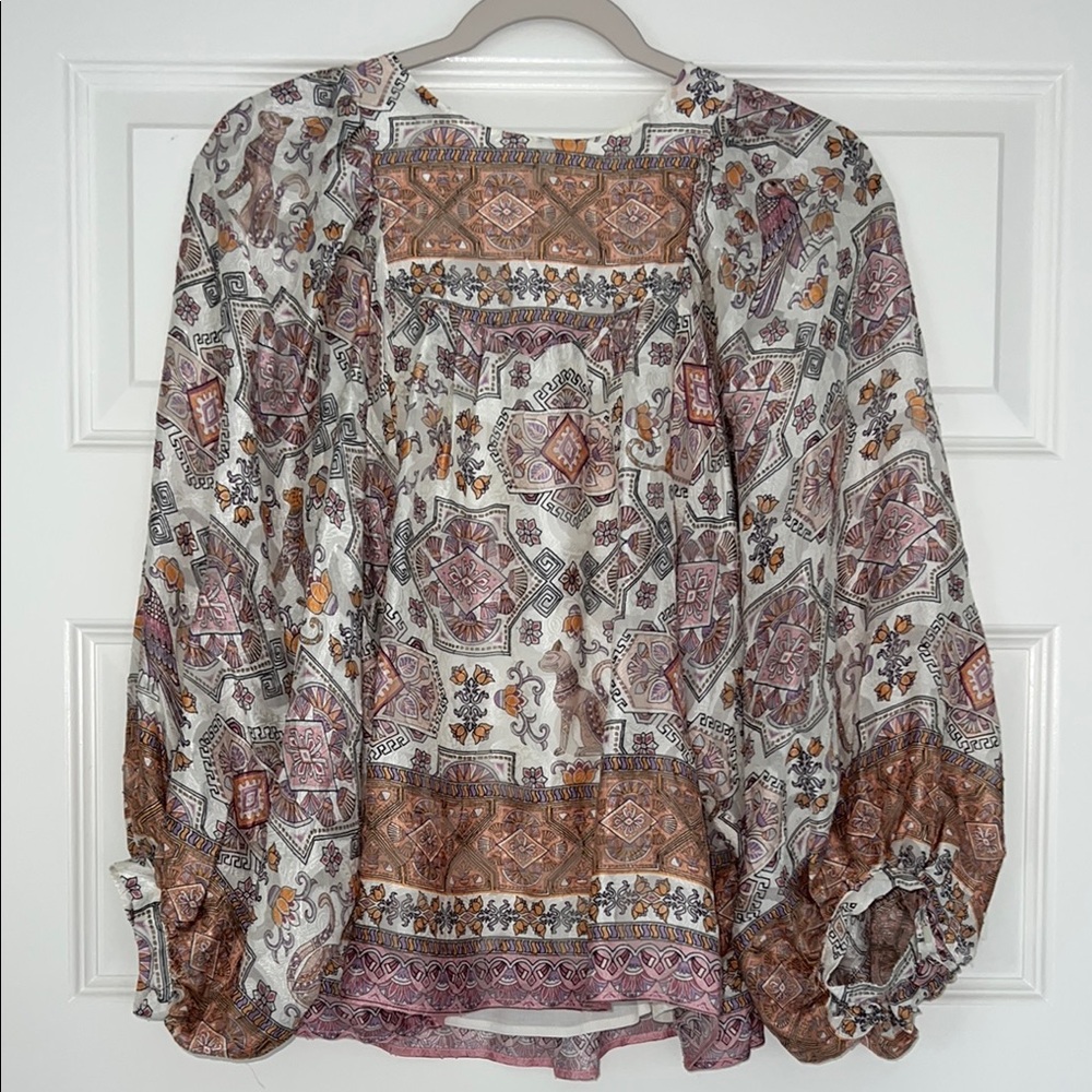 NWT Anthropologie Brown and White Relaxed Blouse